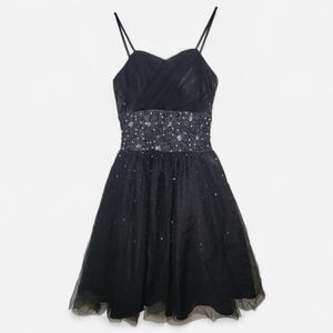 May Queen Black & Silver Beaded Strappy Dress Tutu Formal 90s Prom Party Glam 6